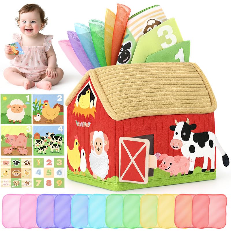 DINORUN tissue box toy encourages baby to pull tissue for fine motor exploration.