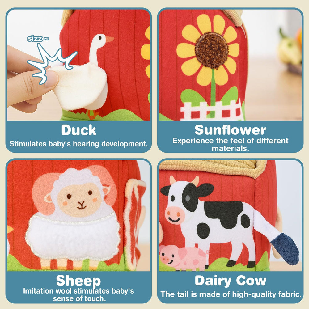 DINORUN tissue box toy demonstrating crackling sound to engage baby’s hearing.