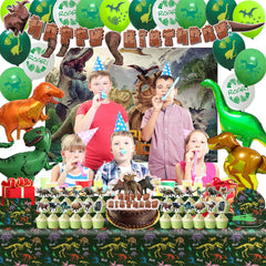 Dinosaur Birthday Party Supplies cake topper serves as a centerpiece.