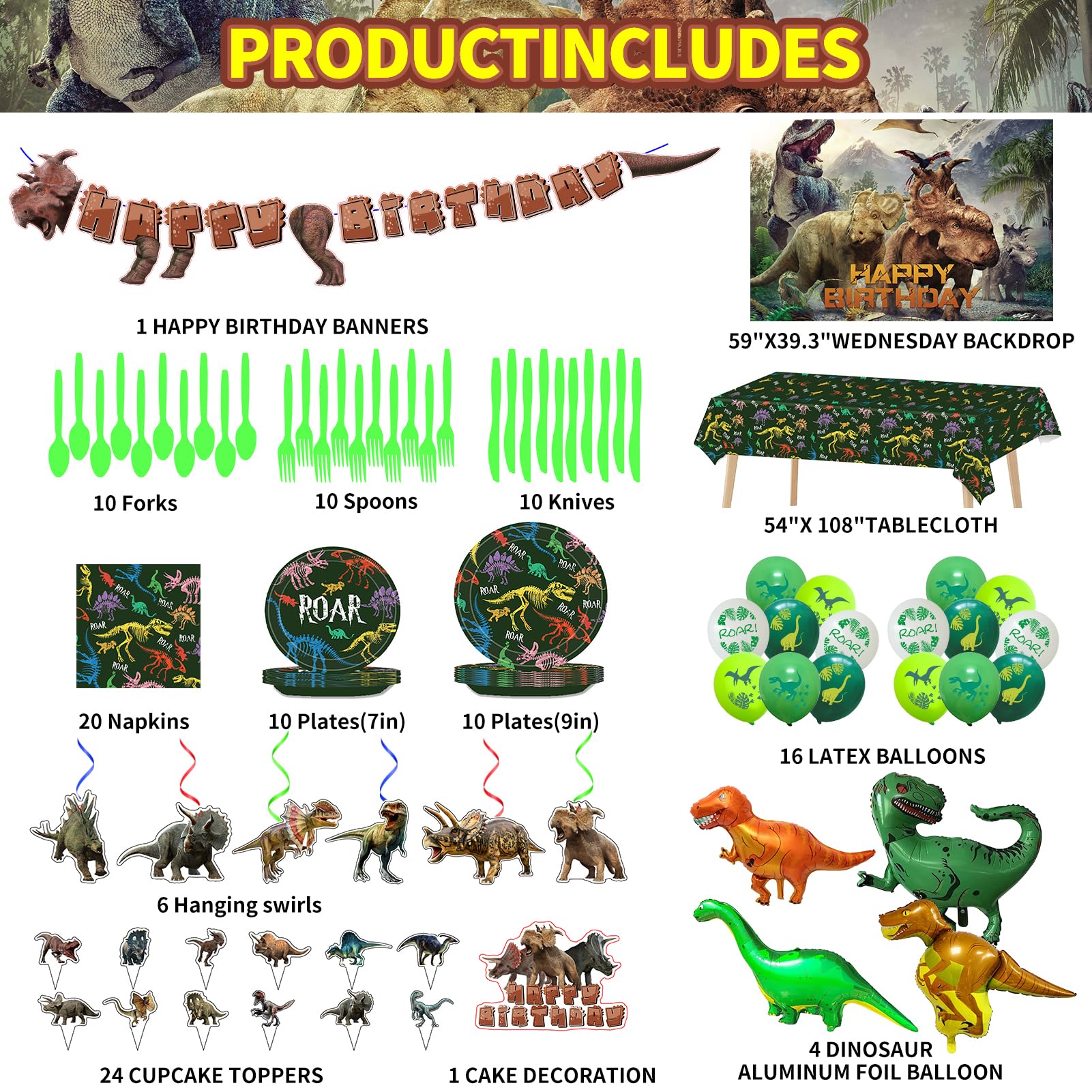 Dinosaur Birthday Party Supplies tablecloth provides a clean, themed surface.