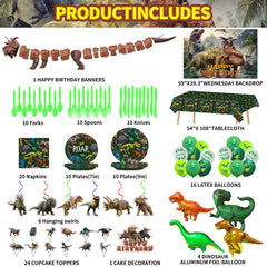 Dinosaur Birthday Party Supplies tablecloth provides a clean, themed surface.