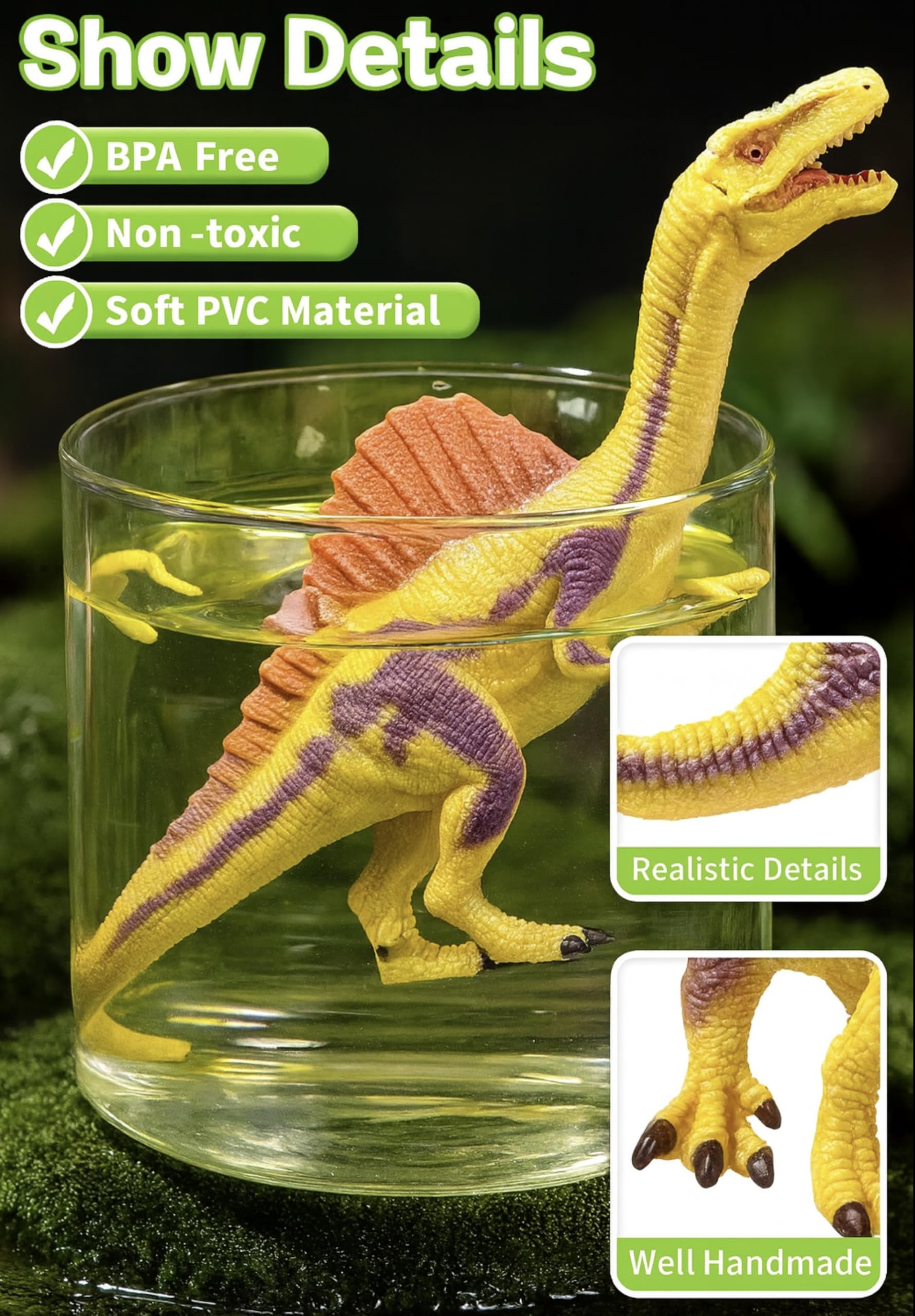 Dinosaur World Playset detailed textures and colors enhance realism during pretend expeditions.