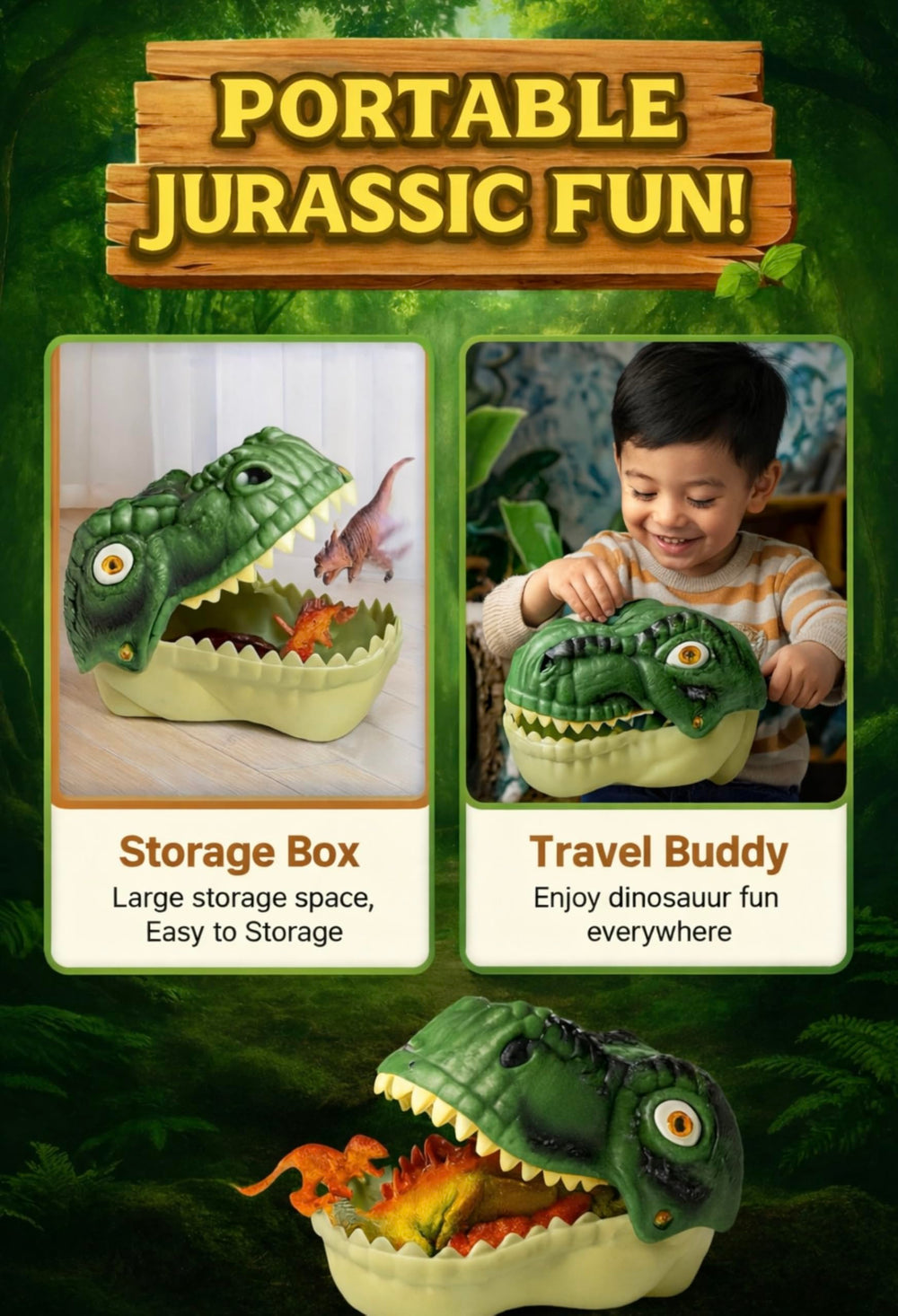 Dinosaur World Playset storage container keeps pieces organized after playtime.