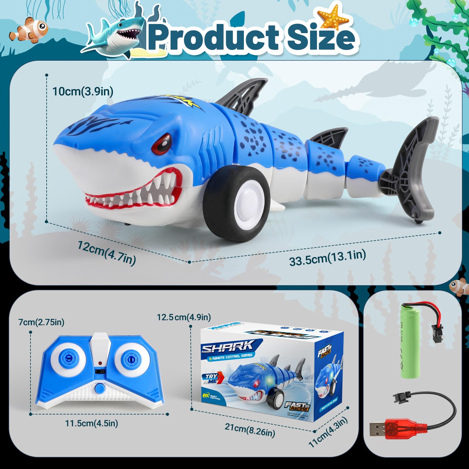 Dinotronik Shark RC Car offers up to 60 minutes of playtime per charge.