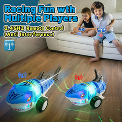 Dinotronik Shark RC Car remote with 2.4GHz for multiplayer play.