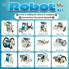 Dioju 13-in-1 solar robot kit on water shows buoyant testing.