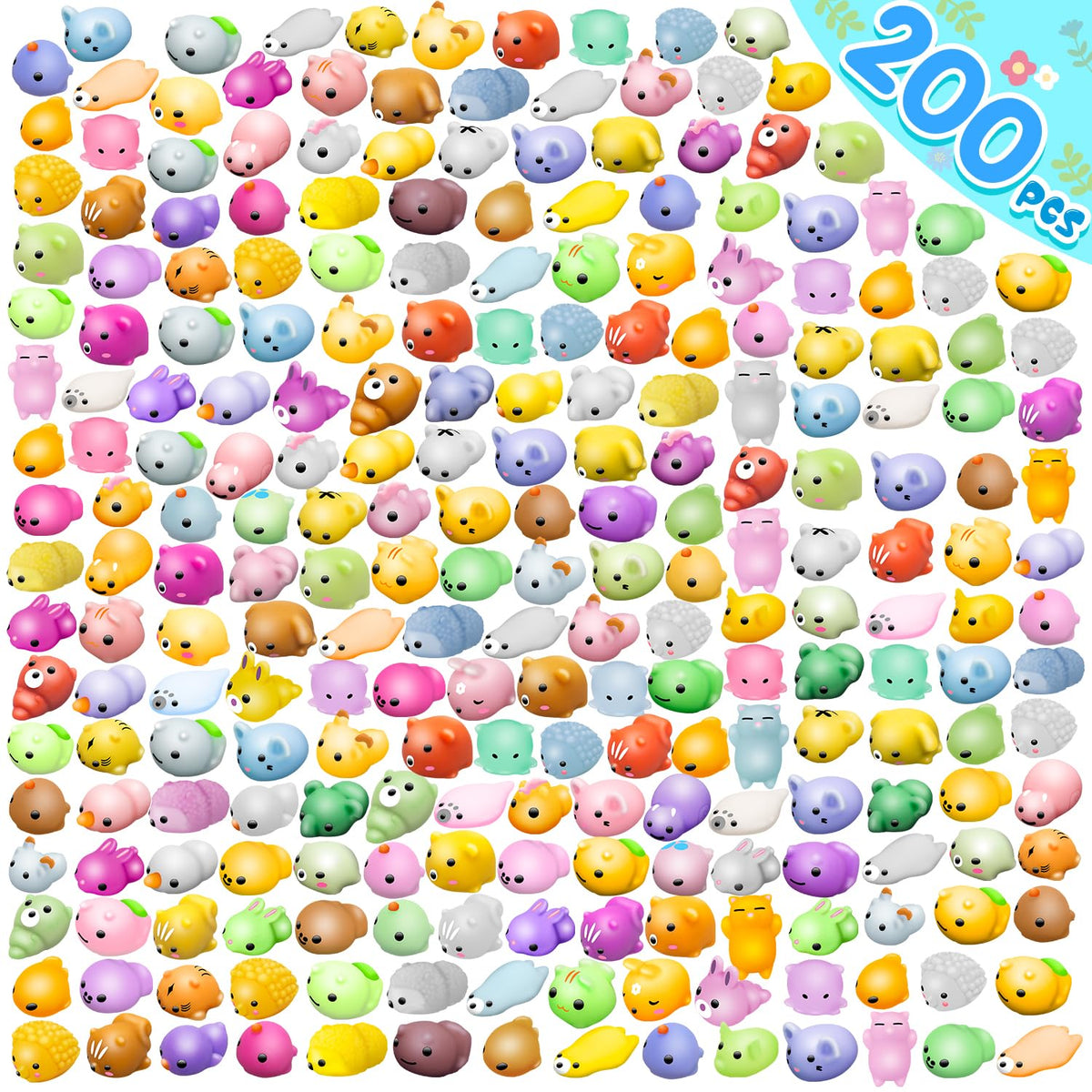Dioju Mochi Squishy collection front view with adorable mini animals for party favors