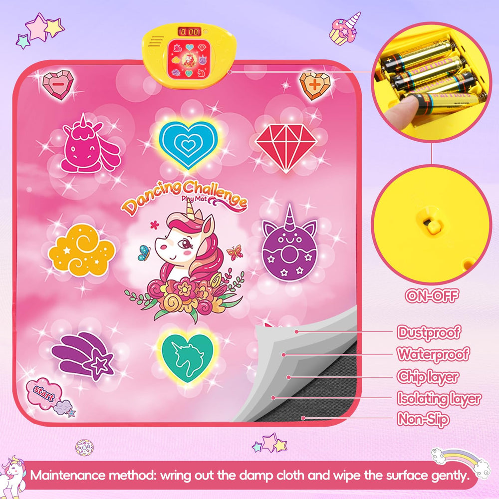 Diophso Unicorn Dance Mat non-slip-surface keeps dancers safe.