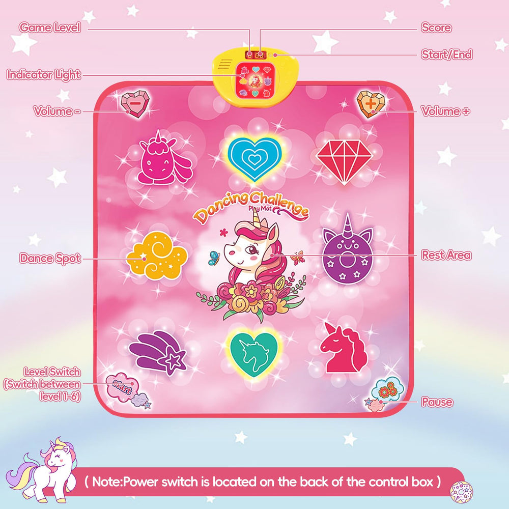 Diophso Unicorn Dance Mat six-game-modes for varied play.