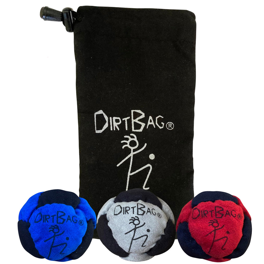 DIRTBAG Classic Footbag blue set shown with durable build for beginners and casual play