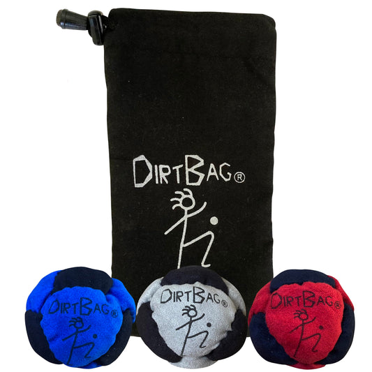 DIRTBAG Classic Footbag blue set shown with durable build for beginners and casual play