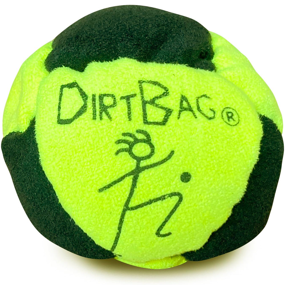 Dirtbag All Star footbags in fluorescent yellow and black show vibrant, eye-catching colors.