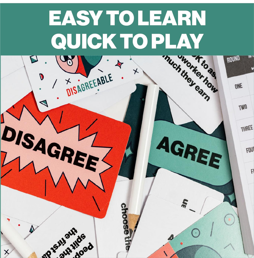 Disagreeable 16 voting cards for guessing friends' opinions during game night.
