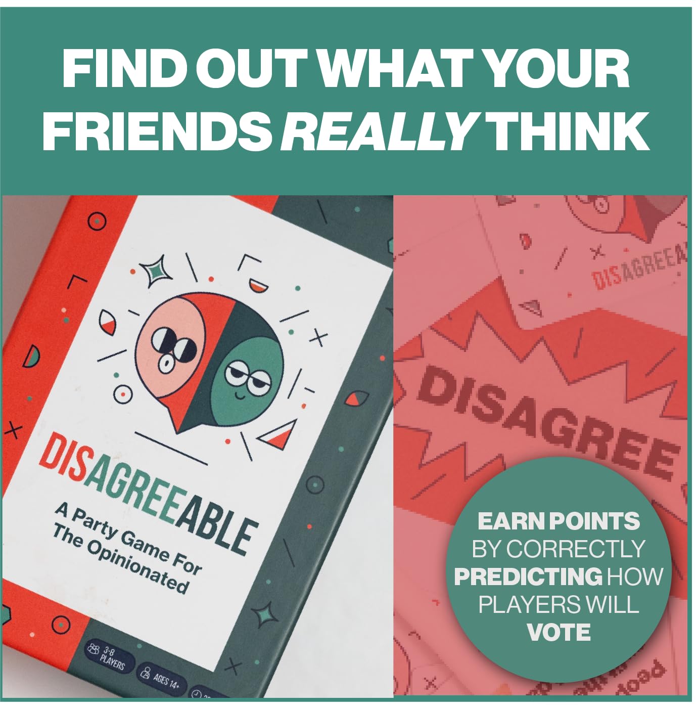 Disagreeable box front showcasing 150 statements and included accessories.