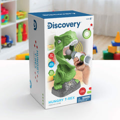 Discovery Hungry T-Rex feeding game child playing with dinosaur target.