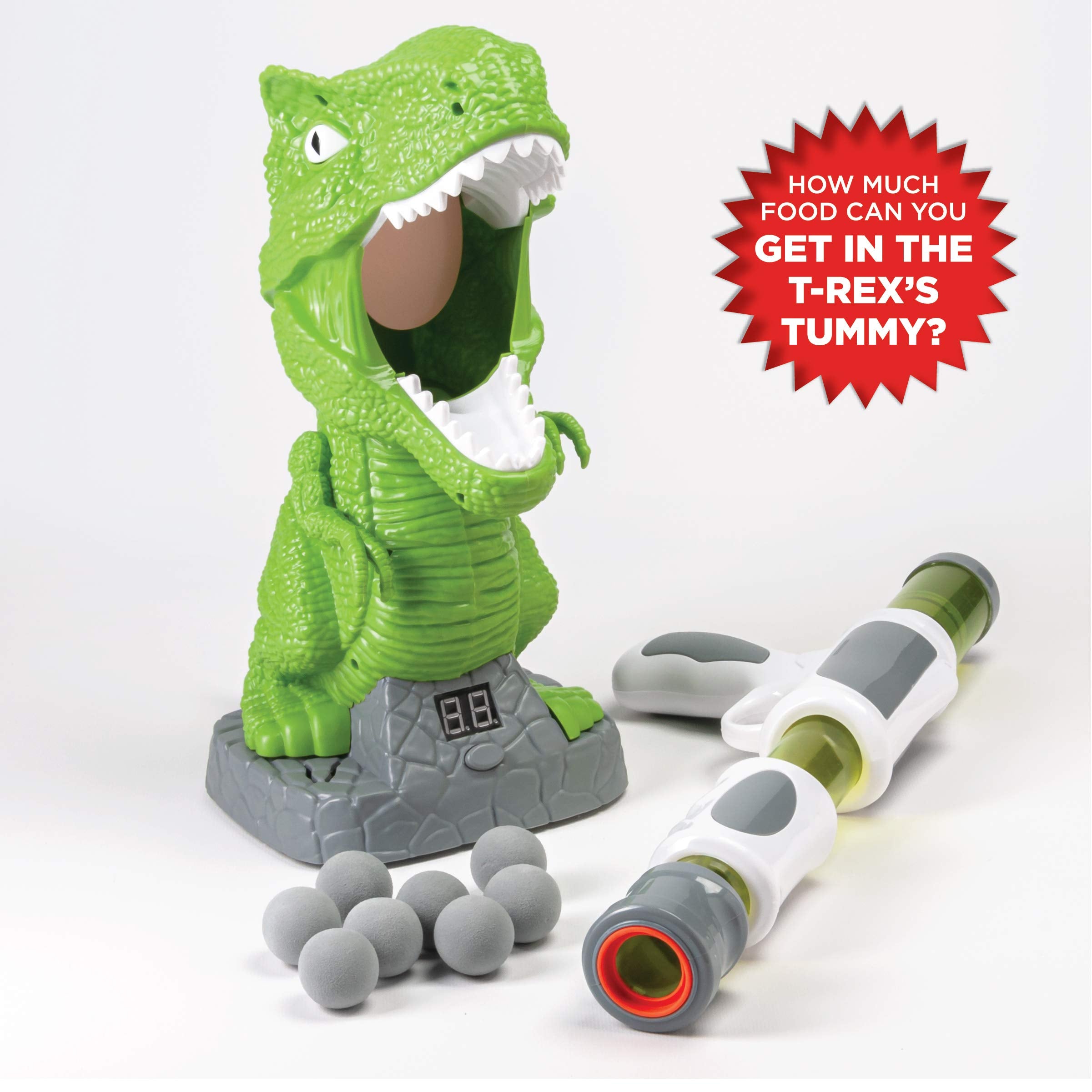 Discovery Hungry T-Rex feeding game digital scoreboard shows scores clearly.