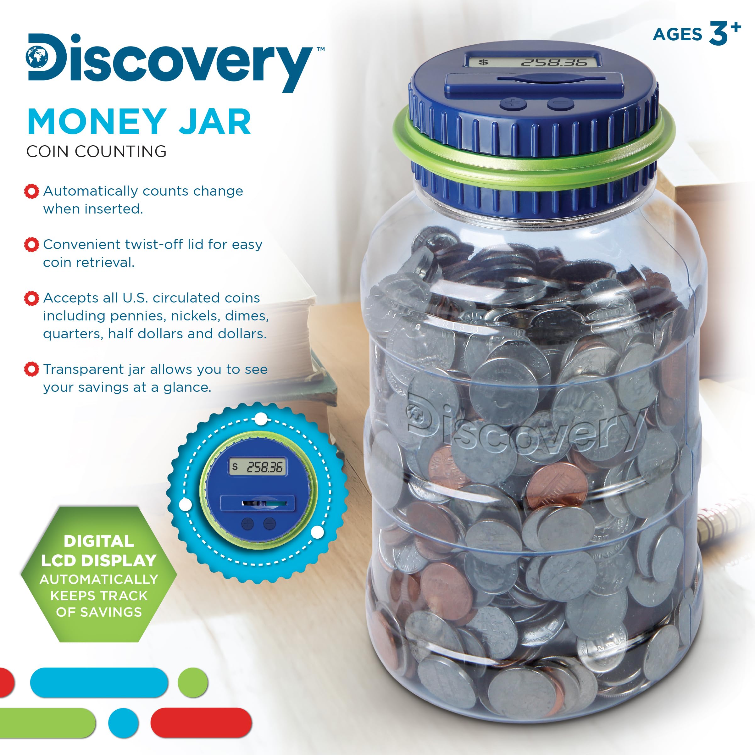Discovey Digital Coin Counter LCD screen updates after every coin drop.