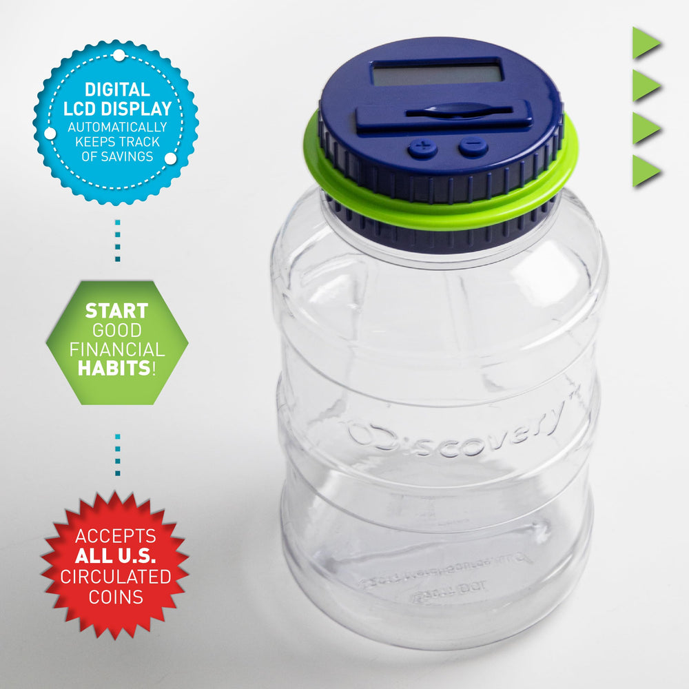 Discovey coin counter lid enables easy coin retrieval.