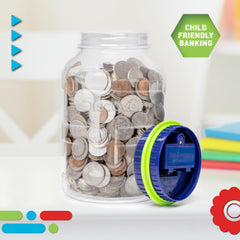 Discovey transparent money jar lets kids view savings at a glance.