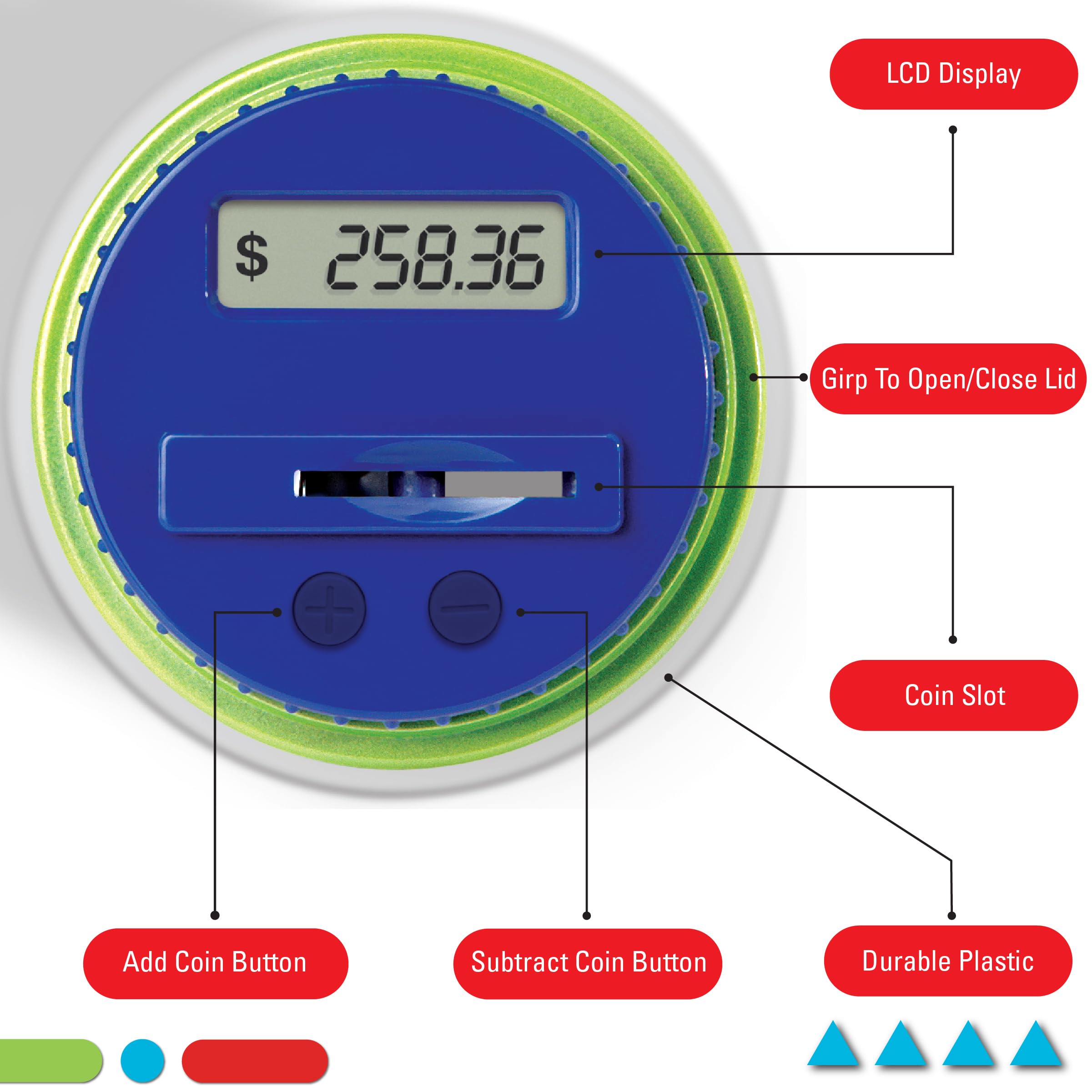 Discovey Digital Coin Counter accepts US coins for accurate tracking.