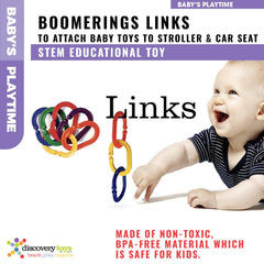 Discovery Toys Boomerings used to sort colors and patterns to boost early math skills.