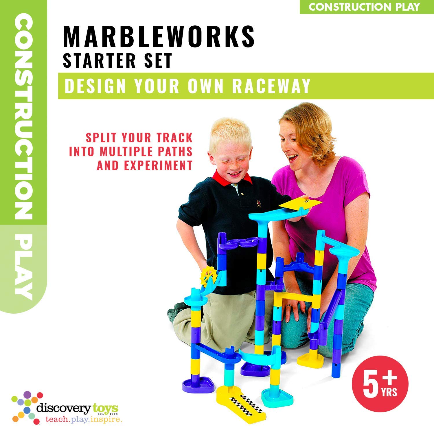 Discovery Toys MarbleWorks Marble Run Starter paddle wheel action encourages visual tracking and fine motor skills.