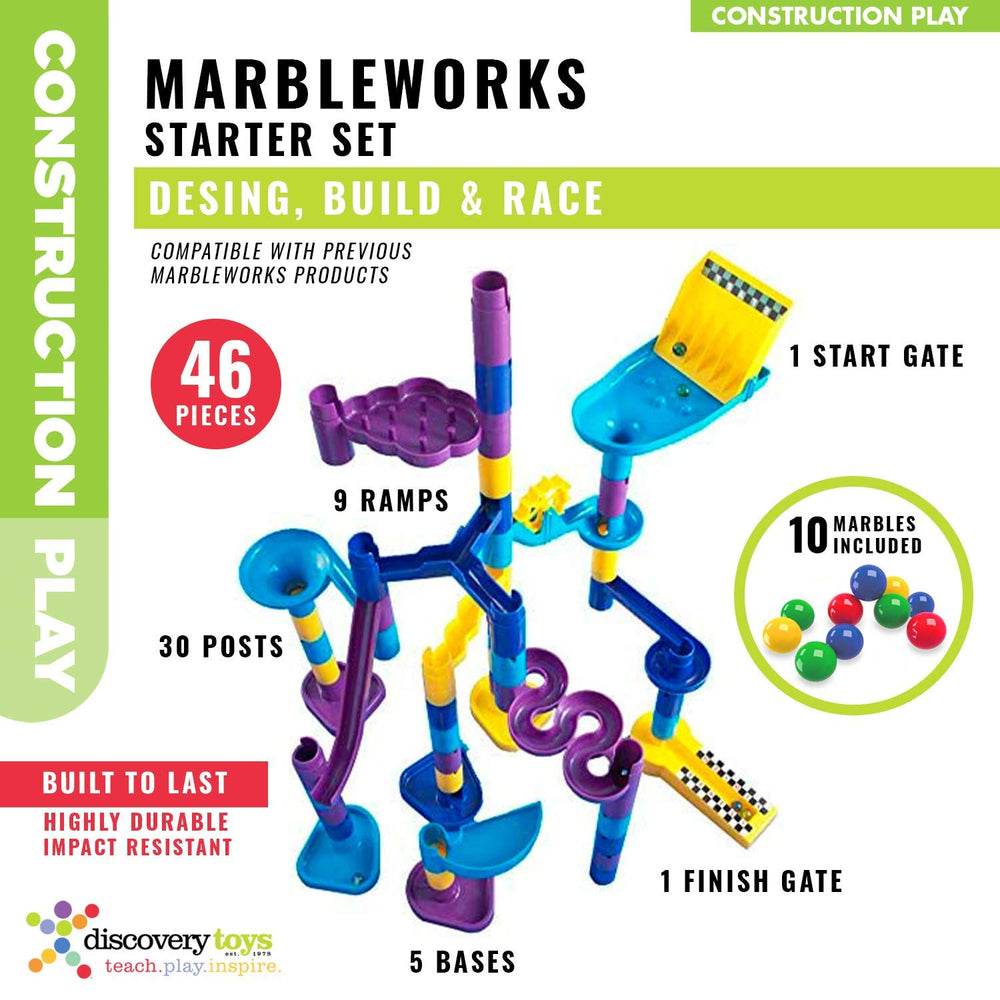 Discovery Toys MarbleWorks Marble Run Starter snake ramps design promotes experimentation and prediction.