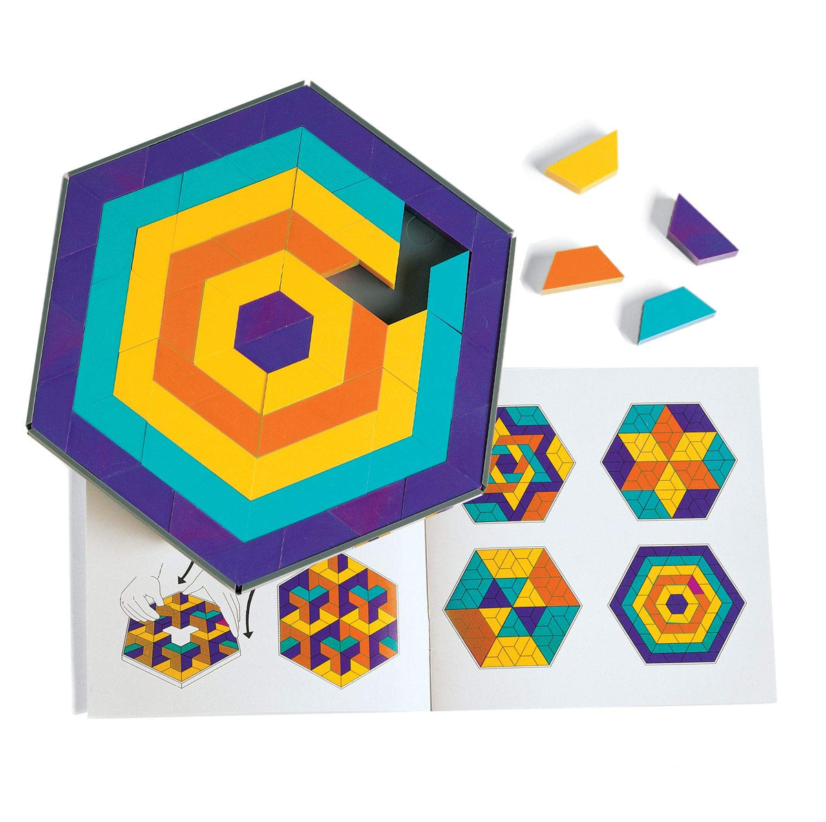 Discovery Toys Mosaic Mysteries design booklet showing patterns to spark creativity.