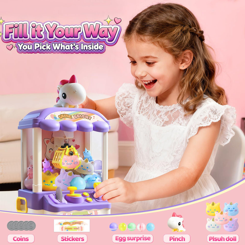 DISHIO claw machine showcasing customizable prize options for play sessions.