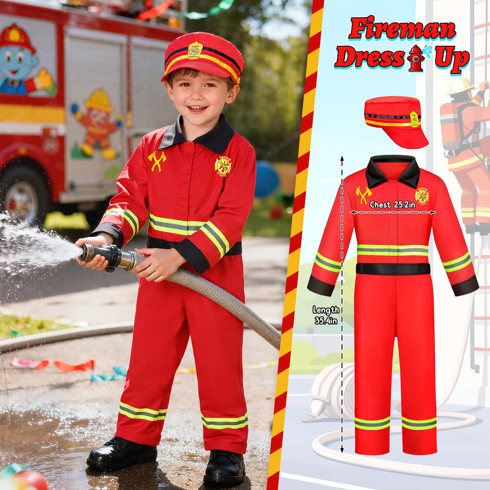 DISHIO firefighter costume set encourages brave, collaborative pretend play.