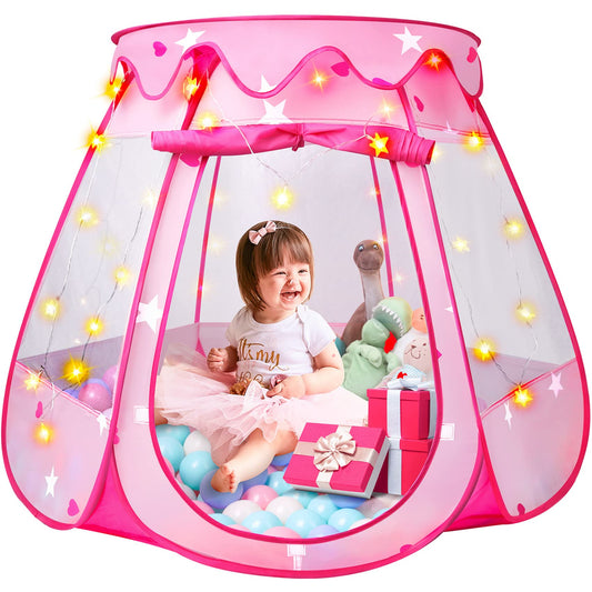 DISHIO Princess Tent with star lights for magical indoor play.
