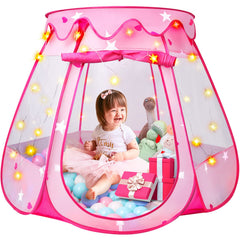 DISHIO Princess Tent with star lights for magical indoor play.