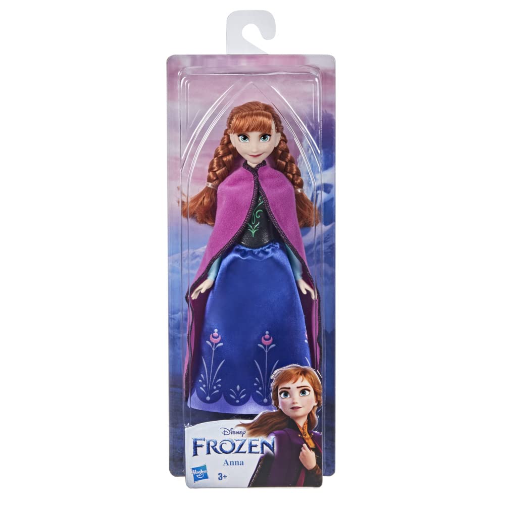Disney Frozen Shimmer Anna travel outfit with cape and shoes, display-ready.