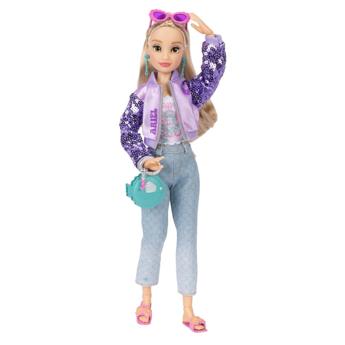 Disney ily 4EVER Ariel doll in denim jacket and blue jeans for stylish imaginative play.