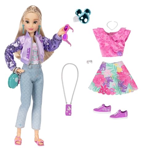 Disney ily 4EVER Ariel doll in pink ruffled top and floral skirt for trendy looks.