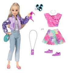 Disney ily 4EVER Ariel doll in pink ruffled top and floral skirt for trendy looks.