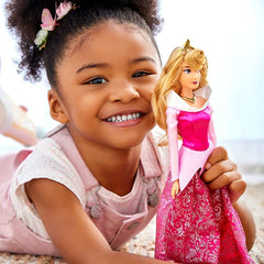 Disney Store Aurora Doll with golden tiara and necklace for royal dress-up