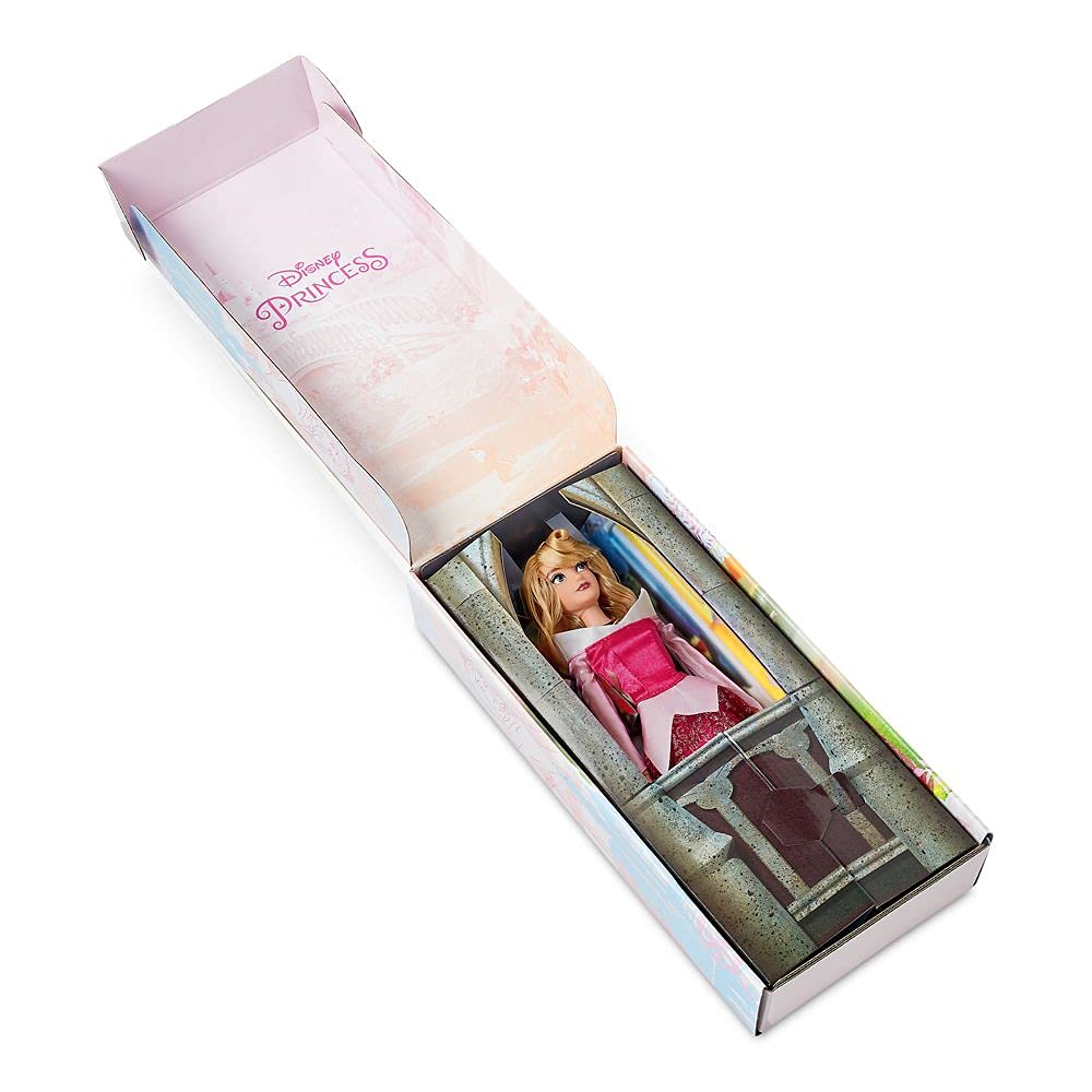 Disney Store Aurora Doll with hairbrush and molded details supports grooming pretend play