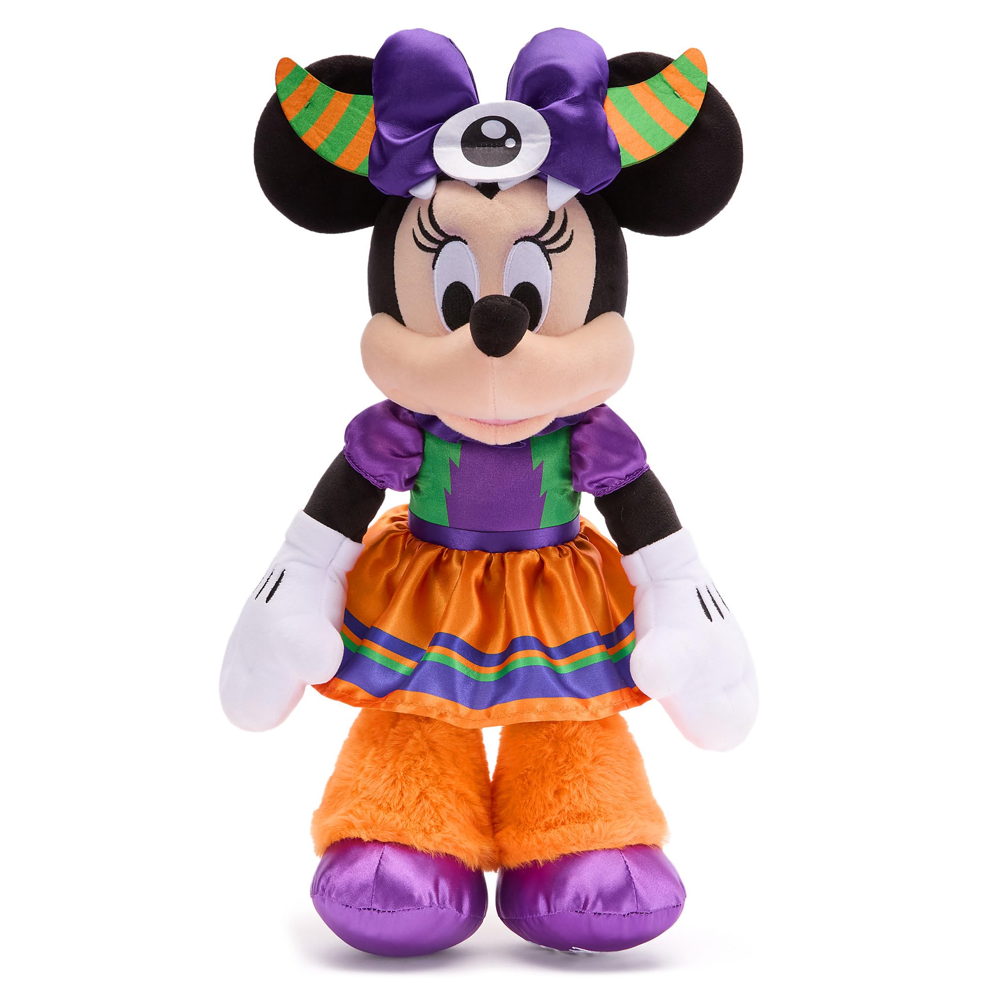 Disney Store Minnie Mouse Halloween plush in monster costume, snug for imaginative play.