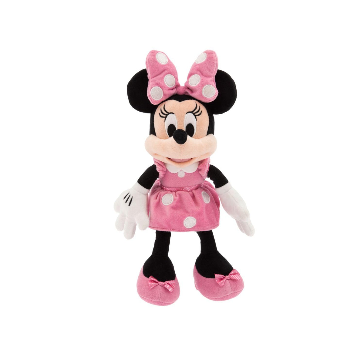 Disney Store Minnie Mouse plush pink 14-inch front view, soft and cuddly.