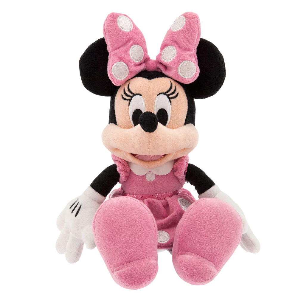 Disney Store Minnie Mouse plush pink ears and bow detail, collector-worthy charm.