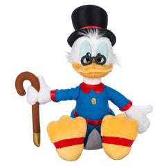 Disney Store Scrooge McDuck plush in twill jacket with golden buttons for collectors.