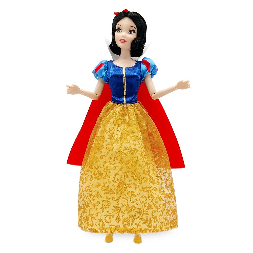 Disney Store Snow White doll wearing red satin headband enhances classic tale play.