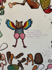 Fridge display featuring multiple cryptids created with Dissent Pins magnets
