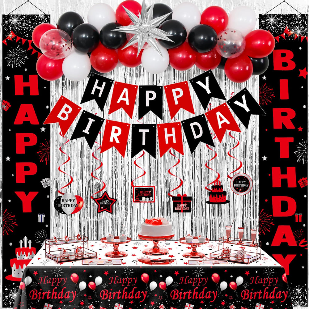 Distasio red and black birthday banner enhances party entrances and photos.