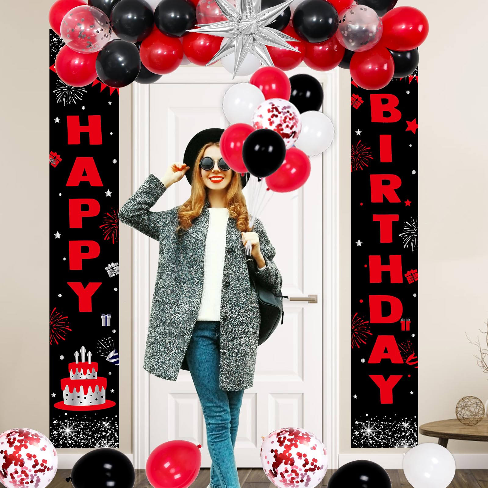 Distasio red hanging swirls bring motion and color to your party decor.