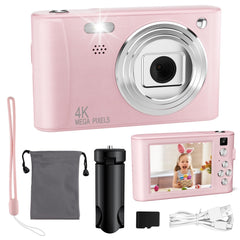 Diswoe Upgrade Kids Selfie Camera front view in pink, ideal for beginner photographers