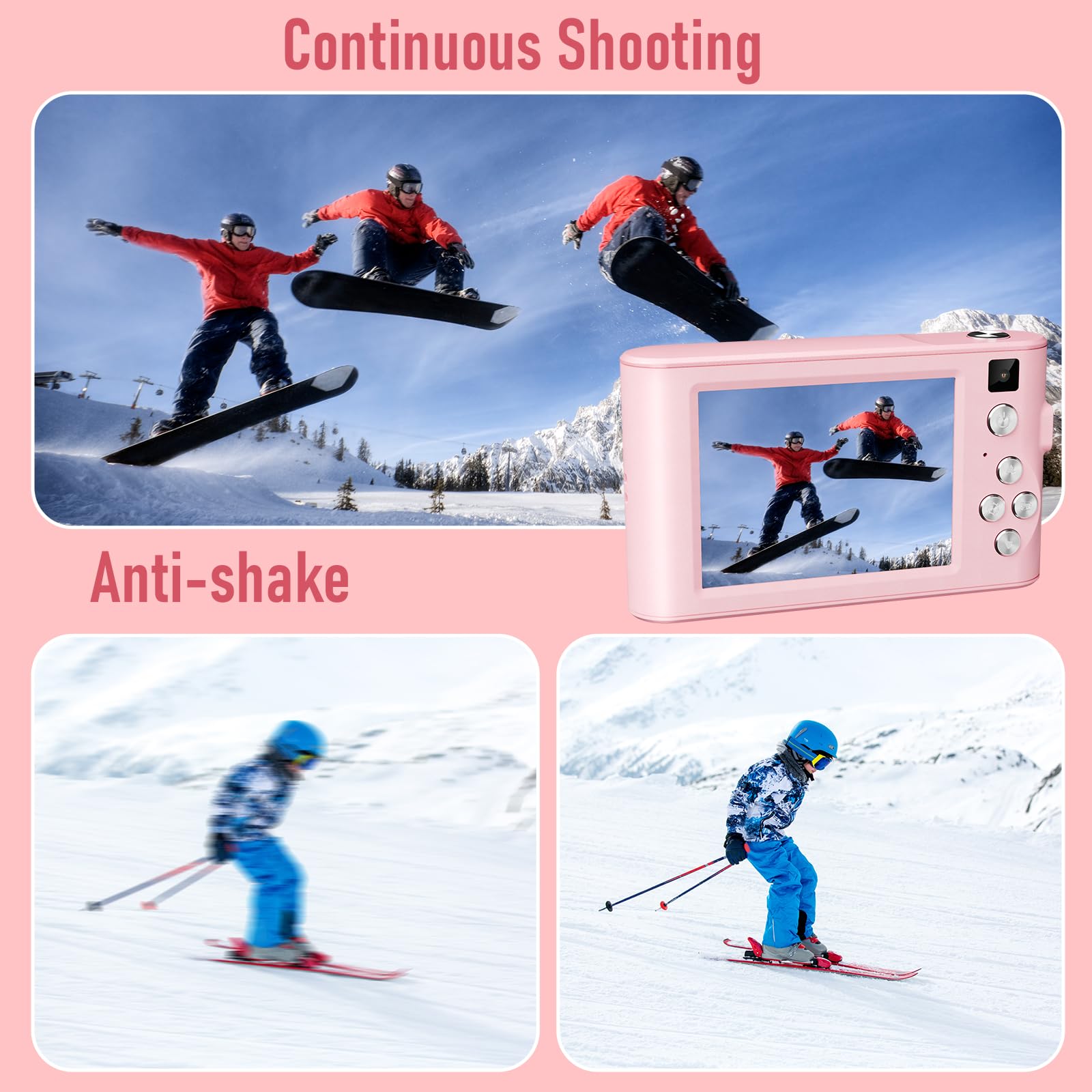 Diswoe Upgrade Kids Selfie Camera packaging pink, perfect gift presentation