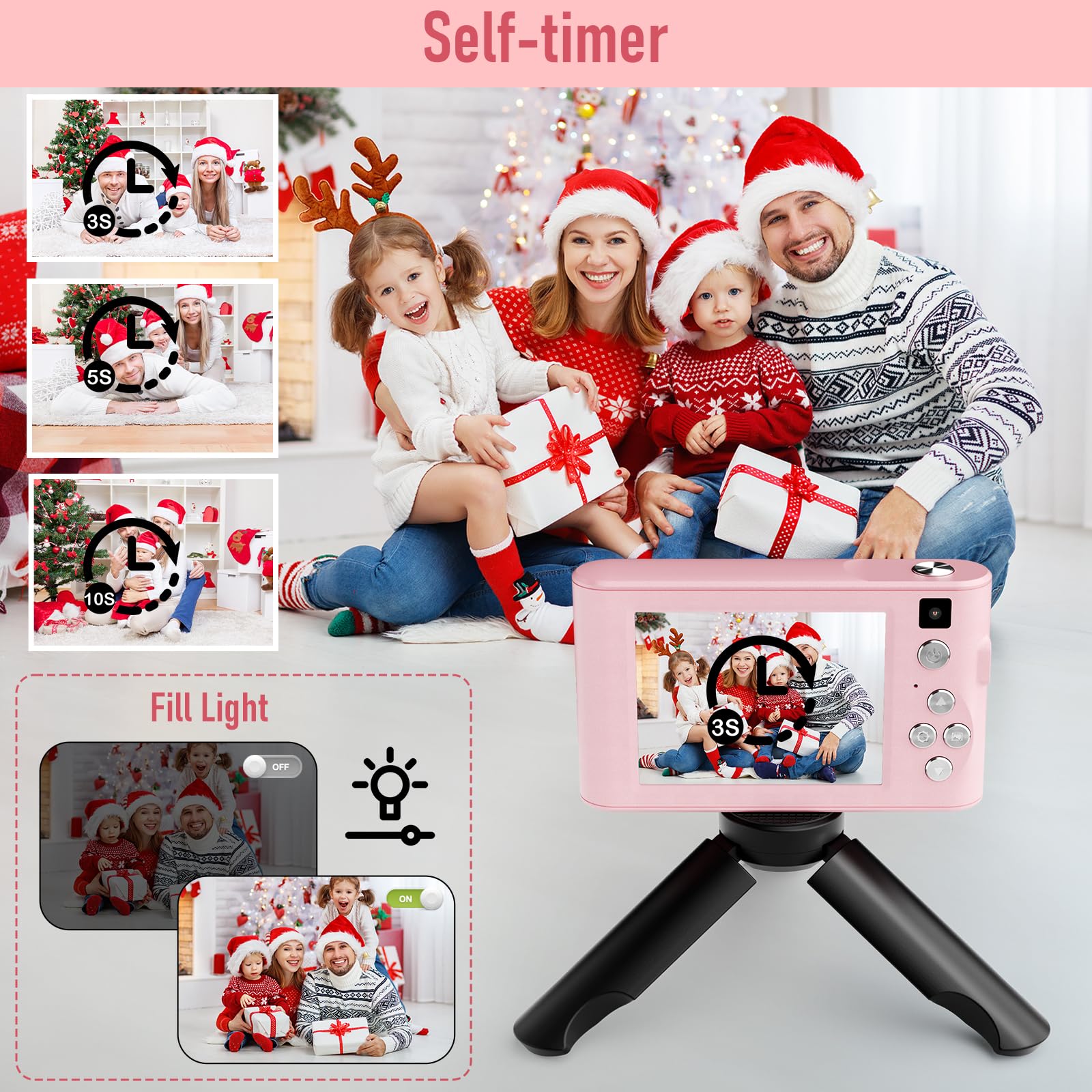 Diswoe Upgrade Kids Selfie Camera travel-ready pink, great for family trips