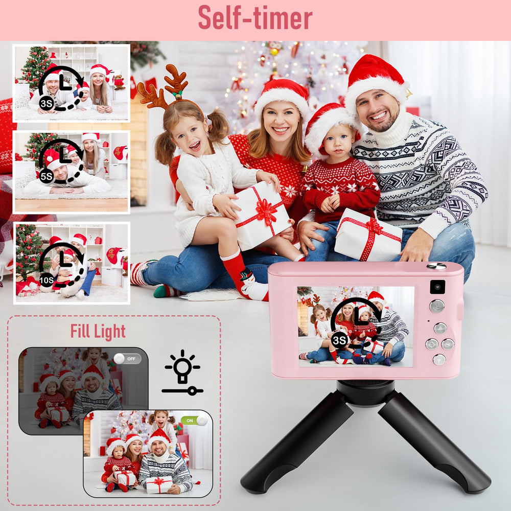 Diswoe Upgrade Kids Selfie Camera travel-ready pink, great for family trips